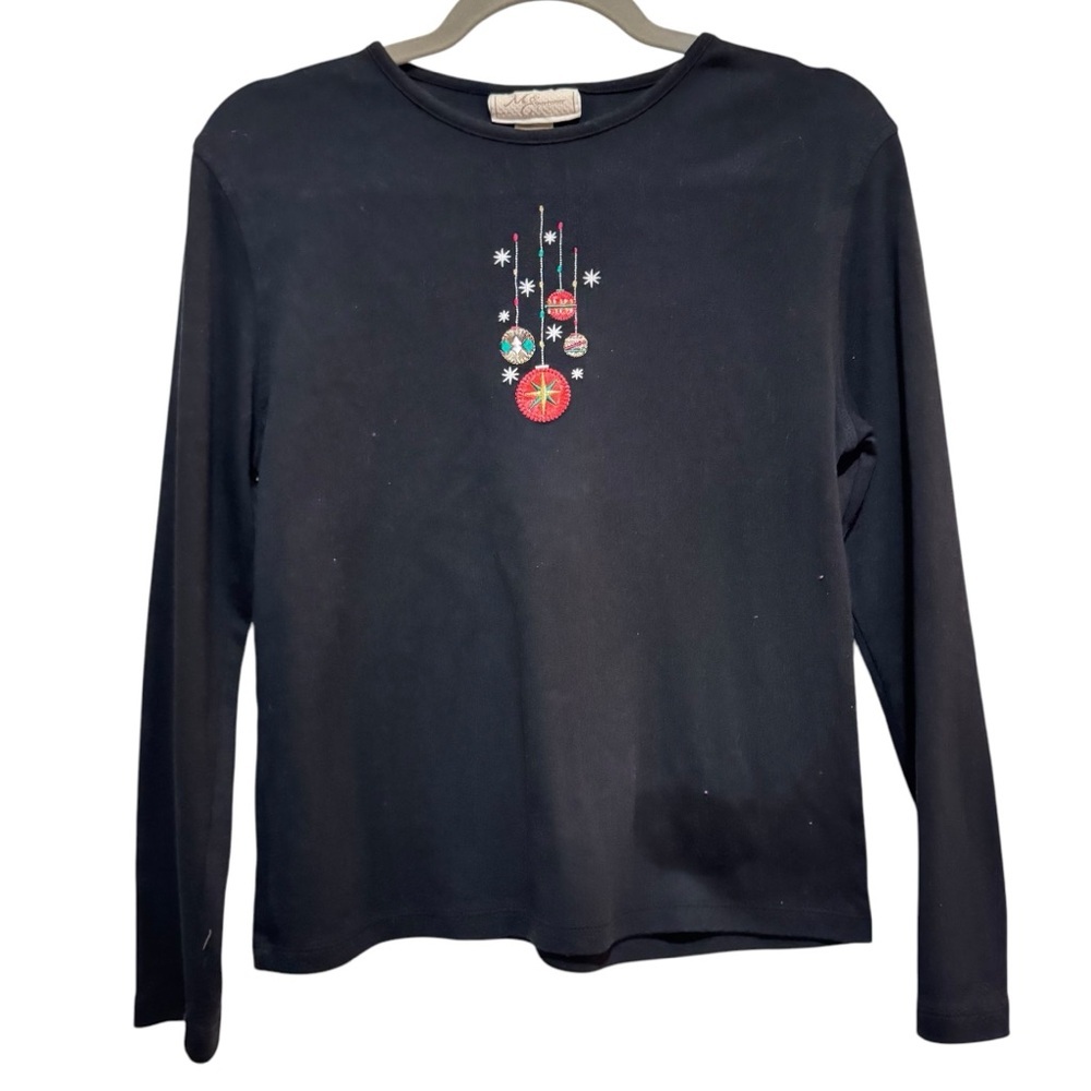 M&C Sportswear - Black Holiday Christmas Ornaments Embroidery- Size M